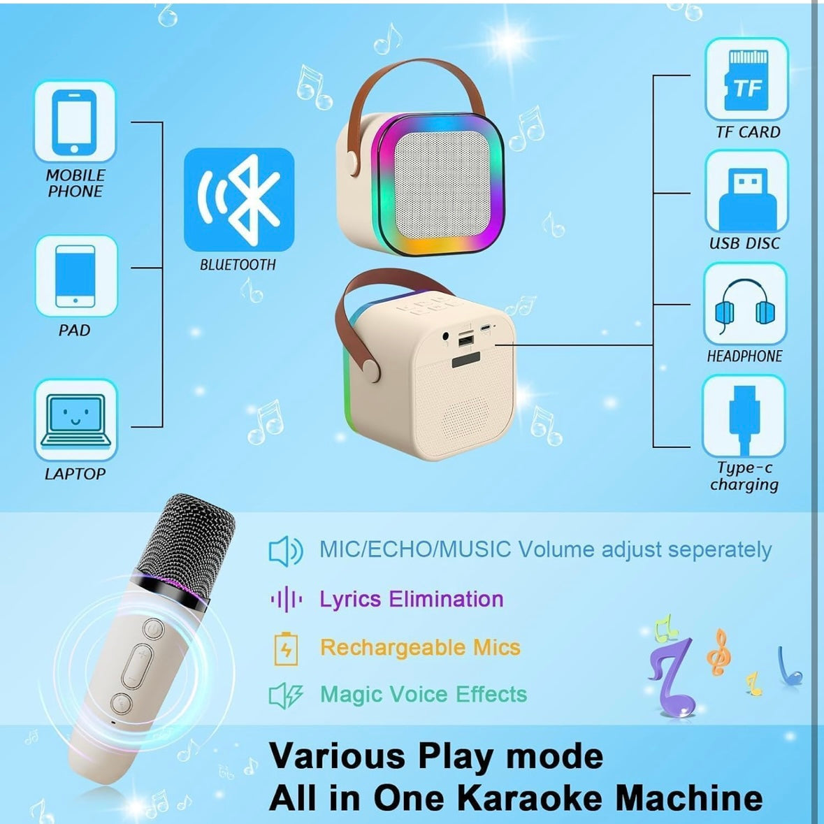 PORTABLE MINI KARAOKE BLUETOOTH SPEAKER WITH MIC